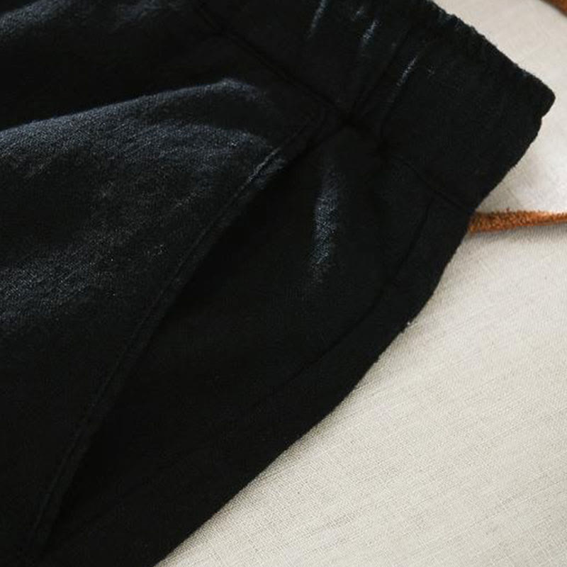 Buddha Stones Letnie swobodne spodnie męskie ze ściągaczem Ramie Linen z kieszeniami - image 11