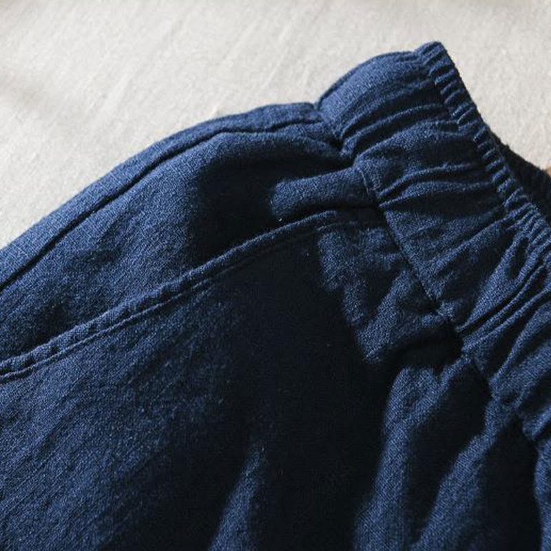 Buddha Stones Letnie swobodne spodnie męskie ze ściągaczem Ramie Linen z kieszeniami - image 15