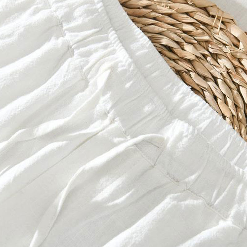 Buddha Stones Letnie swobodne spodnie męskie ze ściągaczem Ramie Linen z kieszeniami - image 4