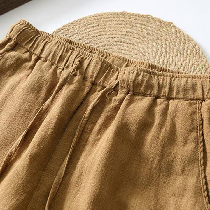 Buddha Stones Letnie swobodne spodnie męskie ze ściągaczem Ramie Linen z kieszeniami - image 22