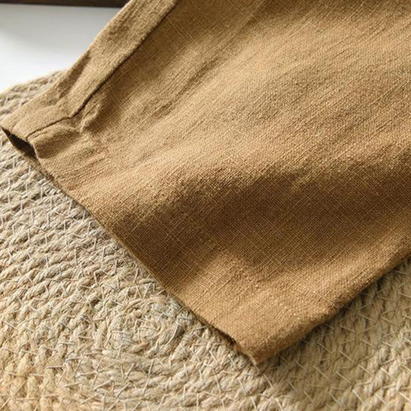 Buddha Stones Letnie swobodne spodnie męskie ze ściągaczem Ramie Linen z kieszeniami - image 23