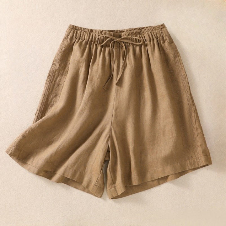 Damskie szorty z kieszeniami, bawełniane i lniane, z haftem kwiatowym i sznurkiem, z motywem Buddha Stones - Peru - US8-10，UK/AU12-14，EU40-42 (2XL) - image 6