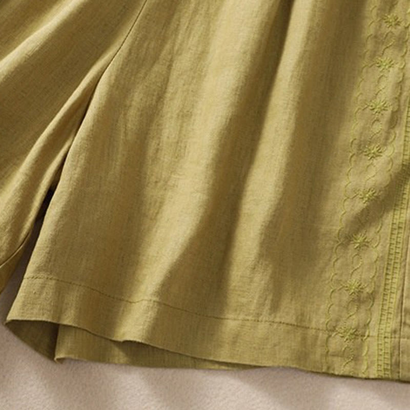 Damskie szorty z kieszeniami, bawełniane i lniane, z haftem kwiatowym i sznurkiem, z motywem Buddha Stones - image 19