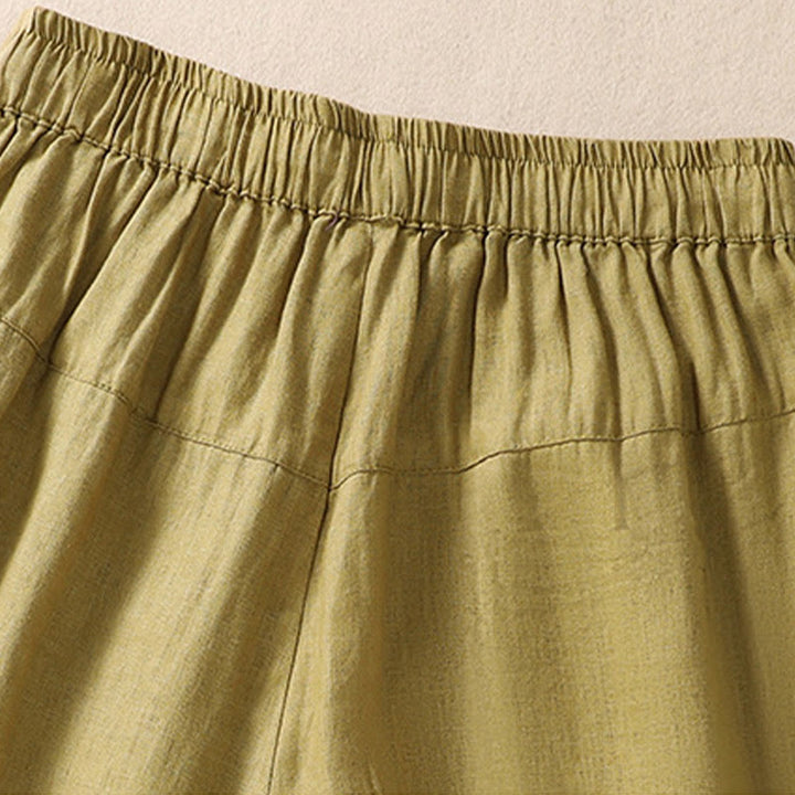 Damskie szorty z kieszeniami, bawełniane i lniane, z haftem kwiatowym i sznurkiem, z motywem Buddha Stones - image 18