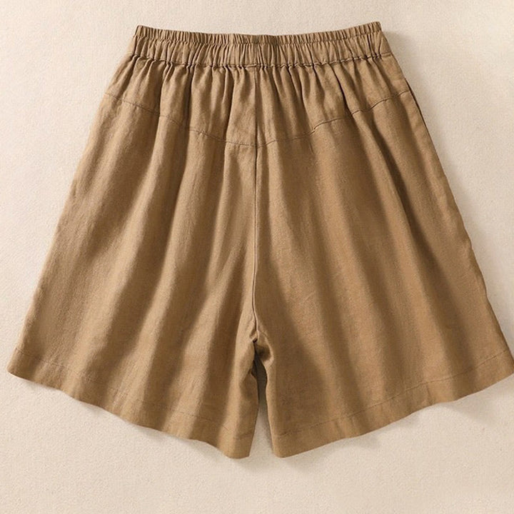 Damskie szorty z kieszeniami, bawełniane i lniane, z haftem kwiatowym i sznurkiem, z motywem Buddha Stones - image 7