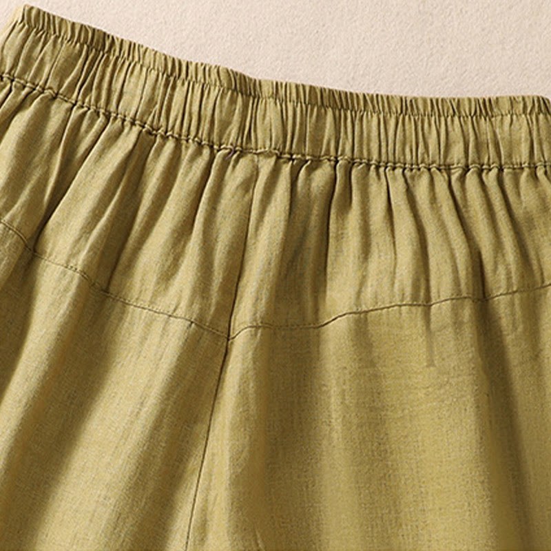 Damskie szorty z kieszeniami, bawełniane i lniane, z haftem kwiatowym i sznurkiem, z motywem Buddha Stones - image 18