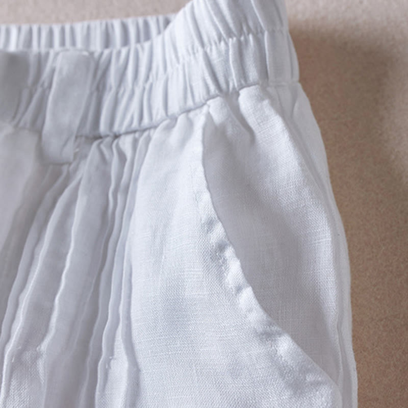 Buddha Stones Letnie Codzienne Proste Zmarszczone Projekty Bawełniane Lniane Damskie Szorty Z Kieszeniami - image 18