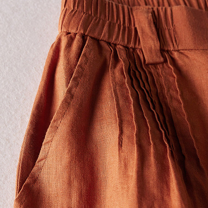 Buddha Stones Letnie Codzienne Proste Zmarszczone Projekty Bawełniane Lniane Damskie Szorty Z Kieszeniami - image 4