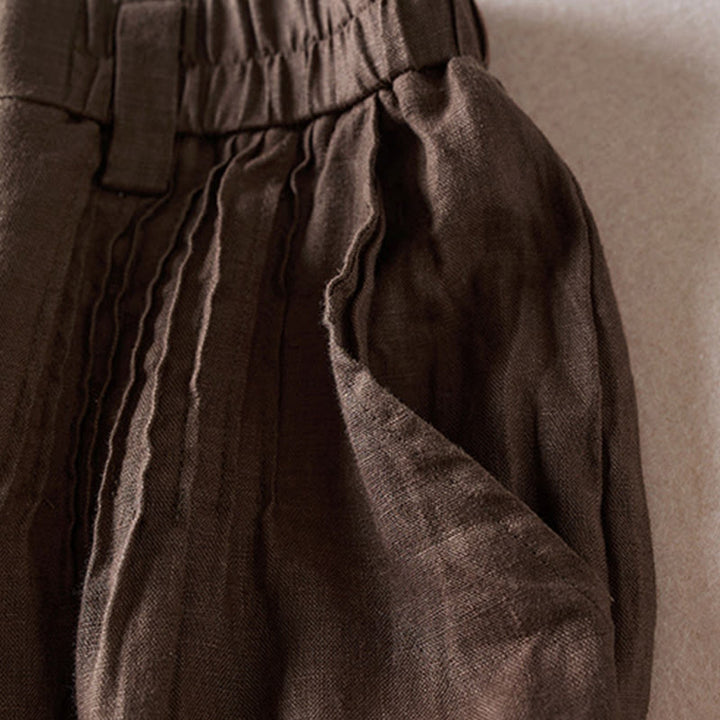 Buddha Stones Letnie Codzienne Proste Zmarszczone Projekty Bawełniane Lniane Damskie Szorty Z Kieszeniami - image 25