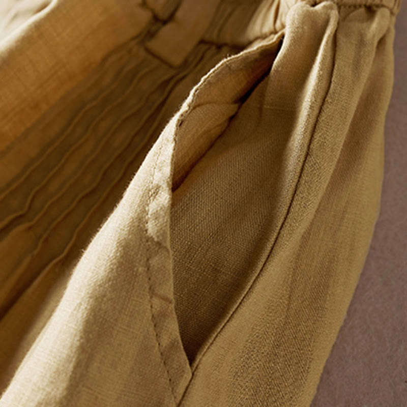 Buddha Stones Letnie Codzienne Proste Zmarszczone Projekty Bawełniane Lniane Damskie Szorty Z Kieszeniami - image 32