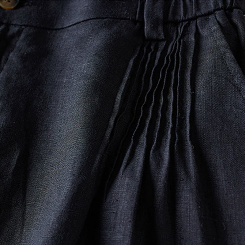 Buddha Stones Letnie Codzienne Proste Zmarszczone Projekty Bawełniane Lniane Damskie Szorty Z Kieszeniami - image 11