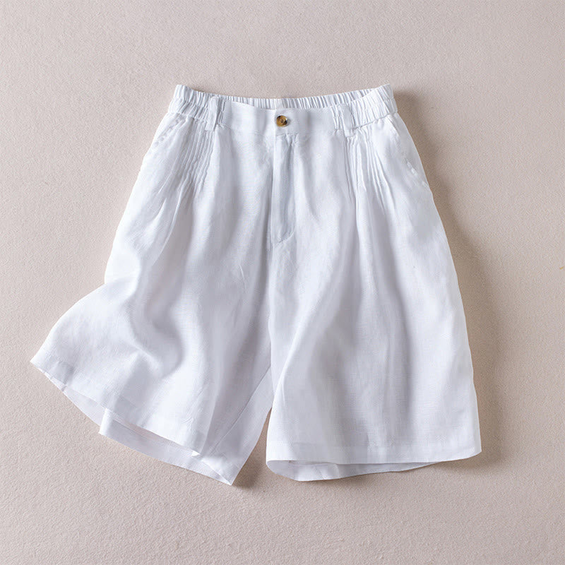 Buddha Stones Letnie Codzienne Proste Zmarszczone Projekty Bawełniane Lniane Damskie Szorty Z Kieszeniami - Biały - US8-10，UK/AU12-14，EU40-42 (2XL) - image 14