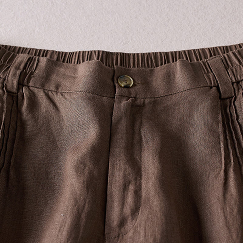 Buddha Stones Letnie Codzienne Proste Zmarszczone Projekty Bawełniane Lniane Damskie Szorty Z Kieszeniami - image 23