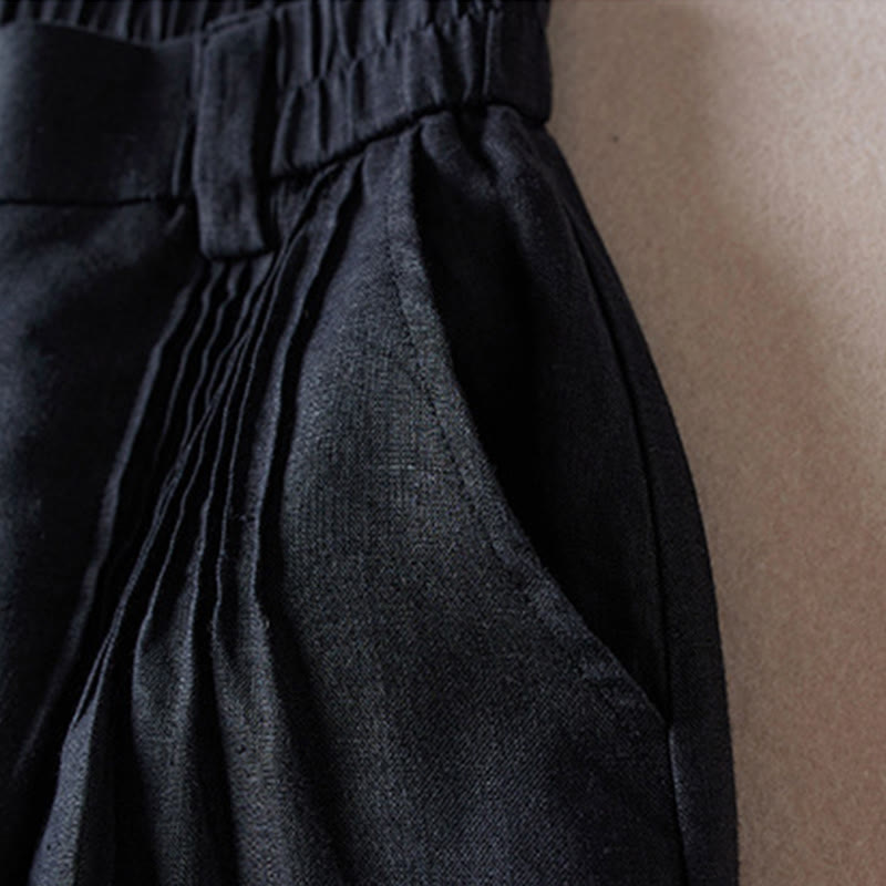 Buddha Stones Letnie Codzienne Proste Zmarszczone Projekty Bawełniane Lniane Damskie Szorty Z Kieszeniami - image 10