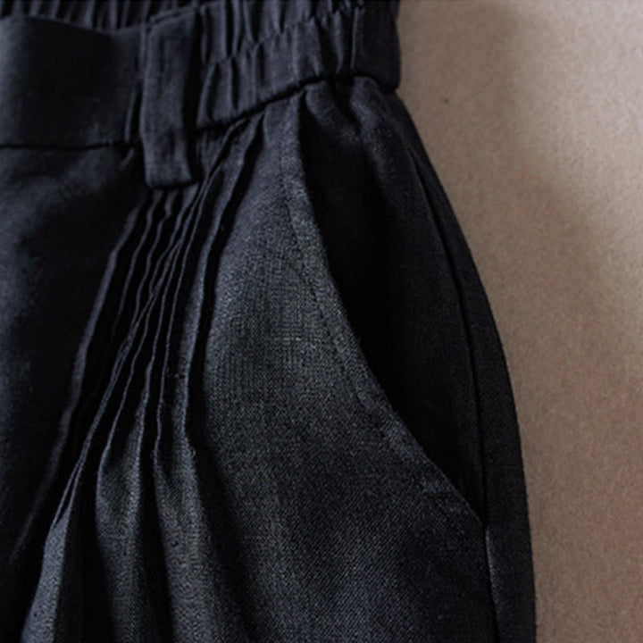 Buddha Stones Letnie Codzienne Proste Zmarszczone Projekty Bawełniane Lniane Damskie Szorty Z Kieszeniami - image 10