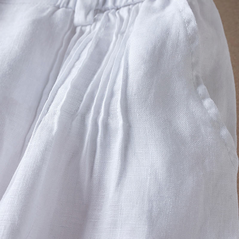 Buddha Stones Letnie Codzienne Proste Zmarszczone Projekty Bawełniane Lniane Damskie Szorty Z Kieszeniami - image 17