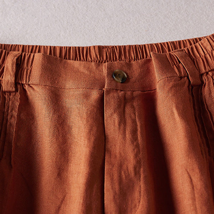 Buddha Stones Letnie Codzienne Proste Zmarszczone Projekty Bawełniane Lniane Damskie Szorty Z Kieszeniami - image 2