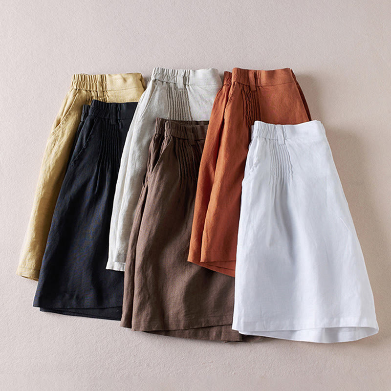 Buddha Stones Letnie Codzienne Proste Zmarszczone Projekty Bawełniane Lniane Damskie Szorty Z Kieszeniami - image 43