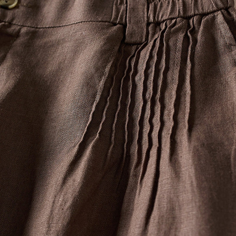 Buddha Stones Letnie Codzienne Proste Zmarszczone Projekty Bawełniane Lniane Damskie Szorty Z Kieszeniami - image 24