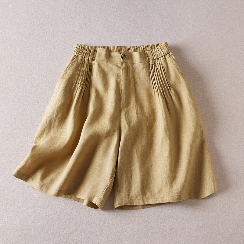 Buddha Stones Letnie Codzienne Proste Zmarszczone Projekty Bawełniane Lniane Damskie Szorty Z Kieszeniami - Khaki - US8-10，UK/AU12-14，EU40-42 (2XL) - image 28