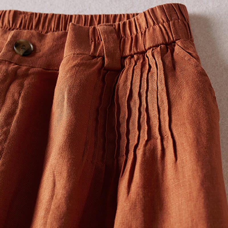 Buddha Stones Letnie Codzienne Proste Zmarszczone Projekty Bawełniane Lniane Damskie Szorty Z Kieszeniami - image 3