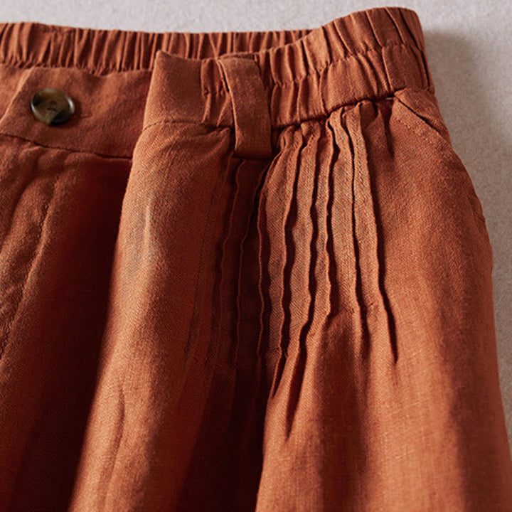 Buddha Stones Letnie Codzienne Proste Zmarszczone Projekty Bawełniane Lniane Damskie Szorty Z Kieszeniami - image 3