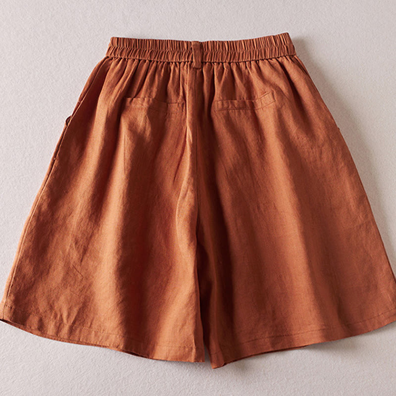 Buddha Stones Letnie Codzienne Proste Zmarszczone Projekty Bawełniane Lniane Damskie Szorty Z Kieszeniami - image 1