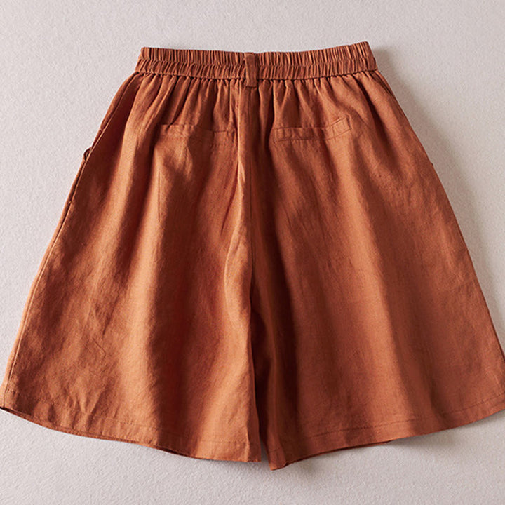 Buddha Stones Letnie Codzienne Proste Zmarszczone Projekty Bawełniane Lniane Damskie Szorty Z Kieszeniami - image 1