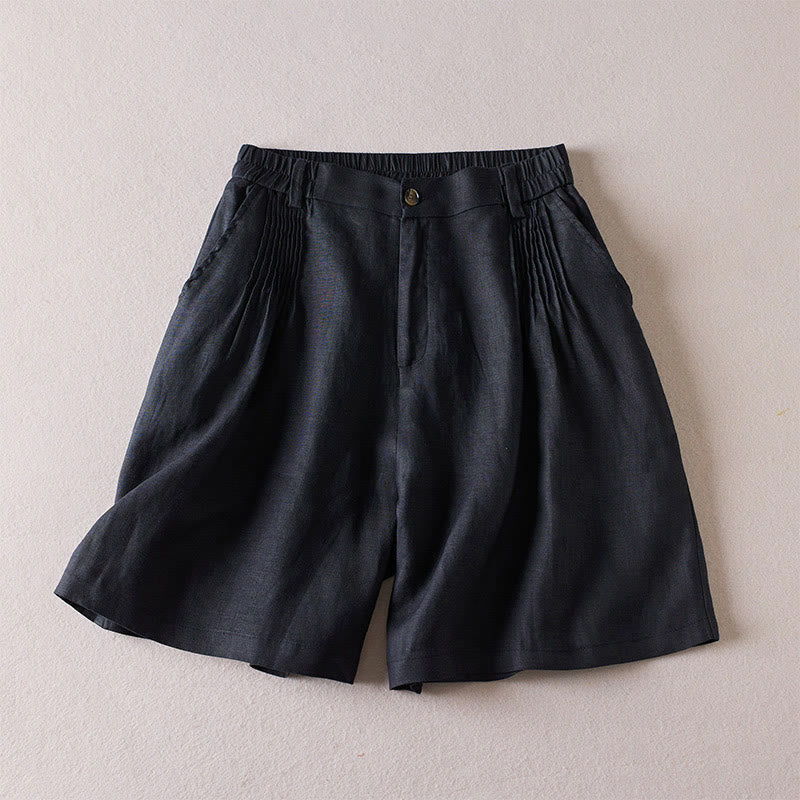 Buddha Stones Letnie Codzienne Proste Zmarszczone Projekty Bawełniane Lniane Damskie Szorty Z Kieszeniami - Czarny - US8-10，UK/AU12-14，EU40-42 (2XL) - image 7