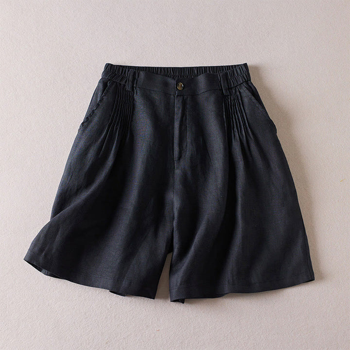 Buddha Stones Letnie Codzienne Proste Zmarszczone Projekty Bawełniane Lniane Damskie Szorty Z Kieszeniami - Czarny - US8-10，UK/AU12-14，EU40-42 (2XL) - image 7