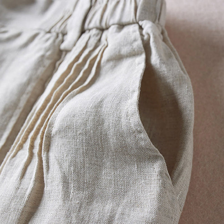 Buddha Stones Letnie Codzienne Proste Zmarszczone Projekty Bawełniane Lniane Damskie Szorty Z Kieszeniami - image 39