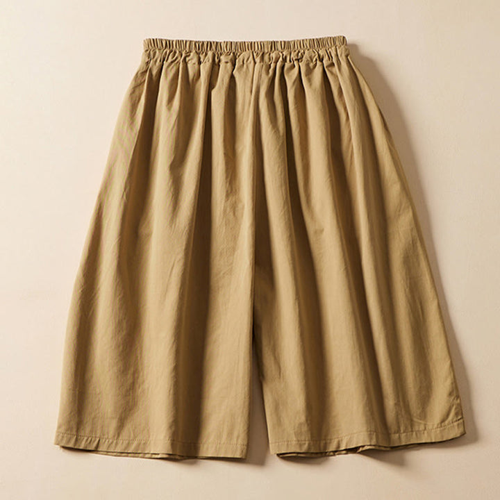 Szorty damskie Buddha Stones Casual Solid Color Wrinkle Design Drawstring Cotton z kieszeniami - image 1