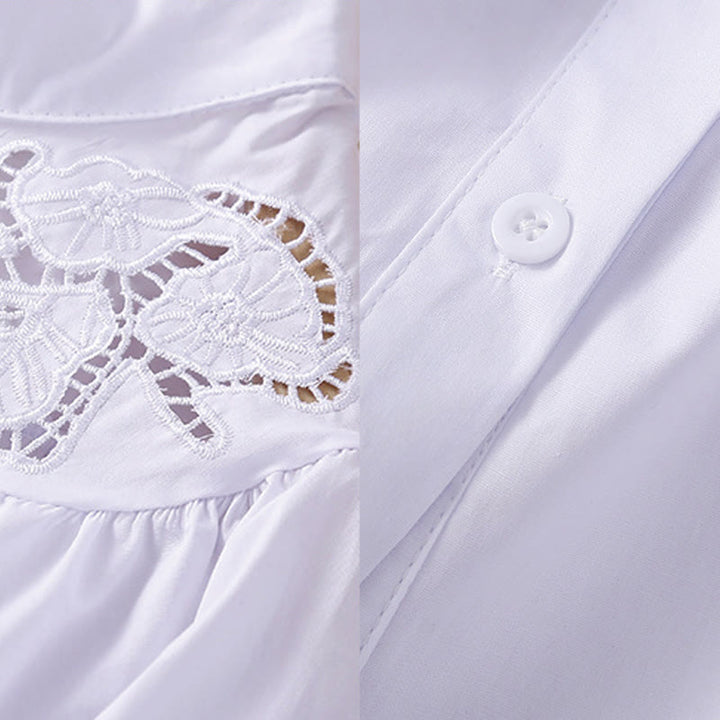 Koszula Buddha Stones z haftem w kwiaty i lnianą bawełną z rękawami trzy czwarte - image 14