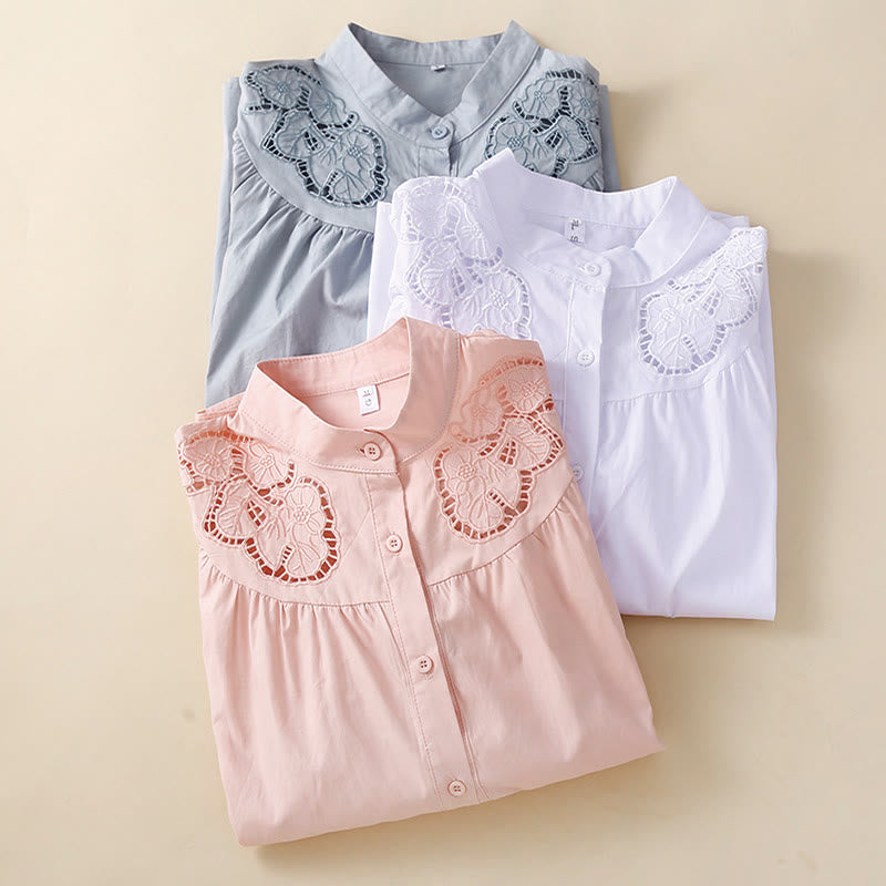 Koszula Buddha Stones z haftem w kwiaty i lnianą bawełną z rękawami trzy czwarte - image 17