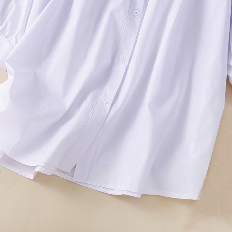 Koszula Buddha Stones z haftem w kwiaty i lnianą bawełną z rękawami trzy czwarte - image 16