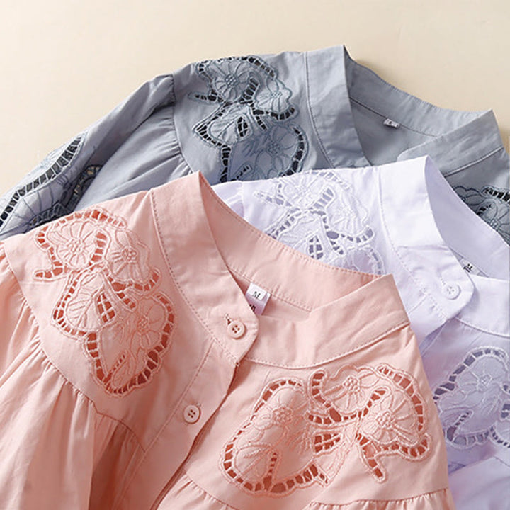 Koszula Buddha Stones z haftem w kwiaty i lnianą bawełną z rękawami trzy czwarte - image 18