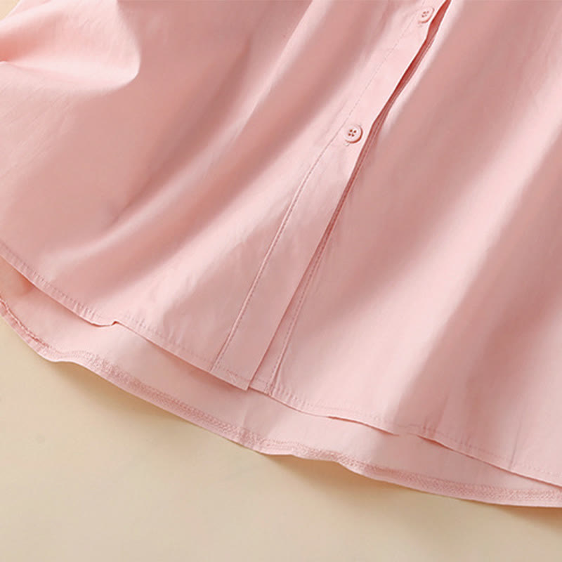 Koszula Buddha Stones z haftem w kwiaty i lnianą bawełną z rękawami trzy czwarte - image 3