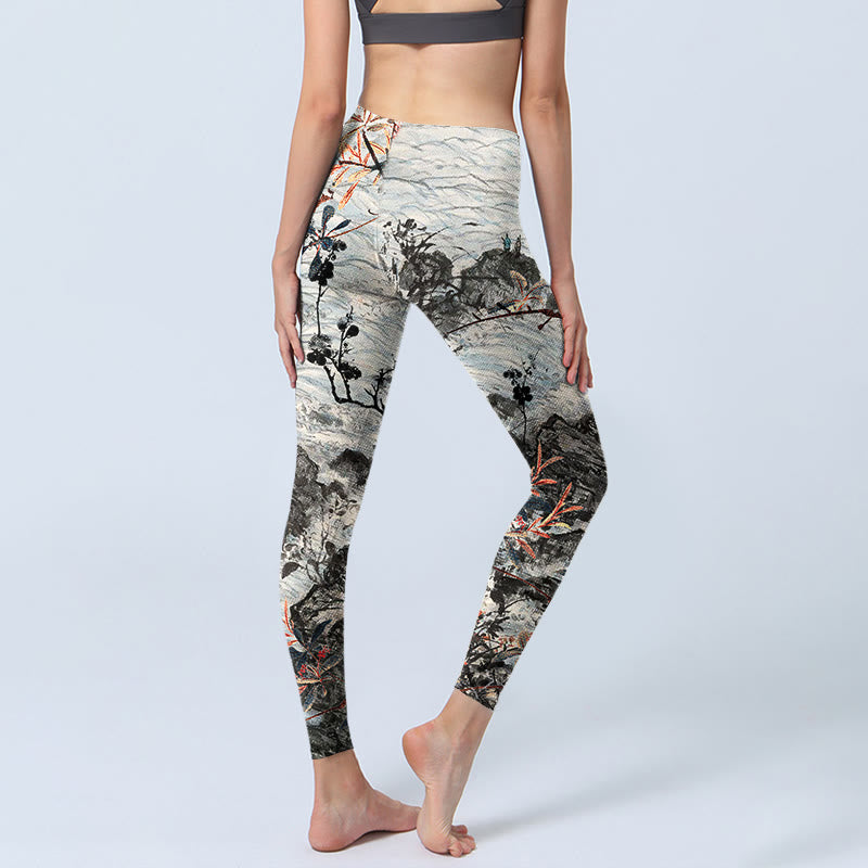 Buddha Stones Fale Skały Drzewa Nadruk Siłownia Fitness Legginsy Damskie Spodnie do Jogi - image 4