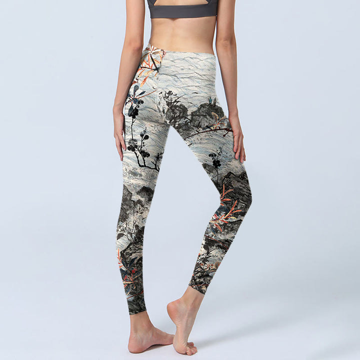 Buddha Stones Fale Skały Drzewa Nadruk Siłownia Fitness Legginsy Damskie Spodnie do Jogi - image 4