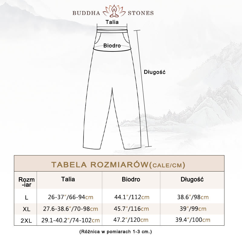 Buddha Stones Casual Jednokolorowe Zwężane Elastyczne Spodnie Damskie Z Kieszeniami Bawełniano-Lniane - image 6