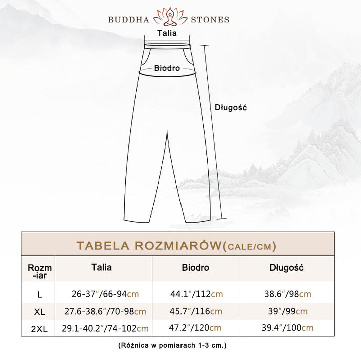 Buddha Stones Casual Jednokolorowe Zwężane Elastyczne Spodnie Damskie Z Kieszeniami Bawełniano-Lniane - image 6