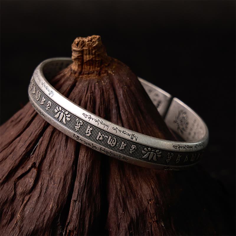 Buddha Stones Om Mani Padme Hum Sutra Serca Mantra Lotos Medytacja Pokoju Bransoletka Mankiet Bangle