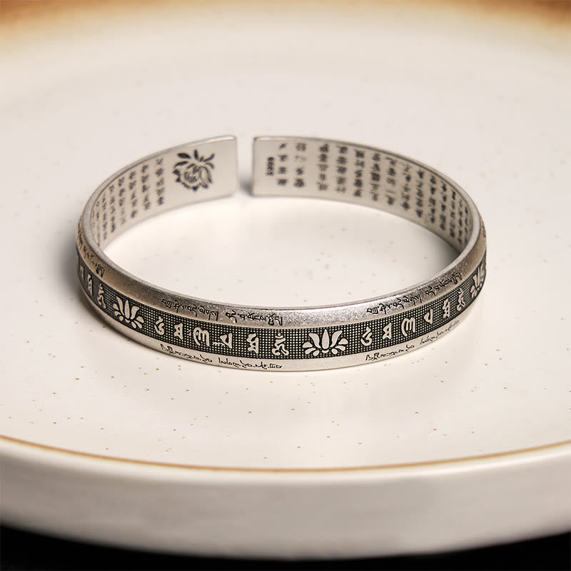 Buddha Stones Om Mani Padme Hum Sutra Serca Mantra Lotos Medytacja Pokoju Bransoletka Mankiet Bangle