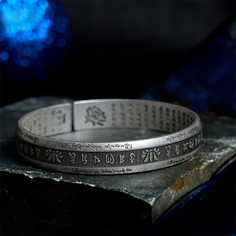 Buddha Stones Om Mani Padme Hum Sutra Serca Mantra Lotos Medytacja Pokoju Bransoletka Mankiet Bangle