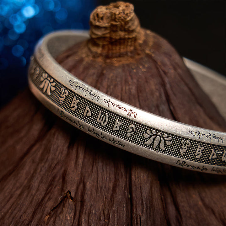 Buddha Stones Om Mani Padme Hum Sutra Serca Mantra Lotos Medytacja Pokoju Bransoletka Mankiet Bangle