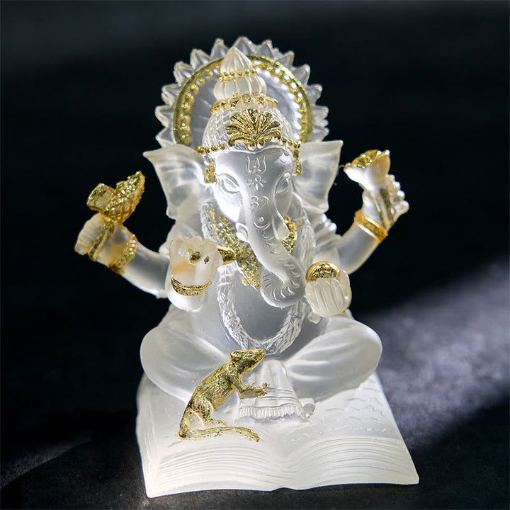 Buddha Stones Przezroczyste Białe Ganesh Ganpati Posąg Słonia Ochrona Żywicy Dekoracja Domu - Przezroczysta biel - 6*6*9 cm - image 0