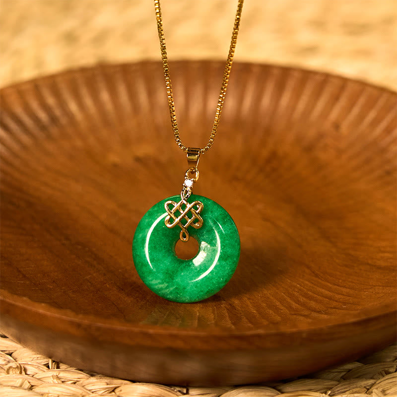 Buddha Stones Naturalny Cyjan Jade Peace Buckle Chiński węzeł Naszyjnik Sukces Wisiorek