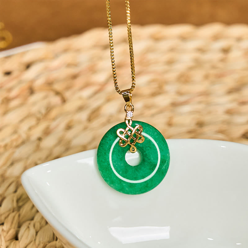 Buddha Stones Naturalny Cyjan Jade Peace Buckle Chiński węzeł Naszyjnik Sukces Wisiorek