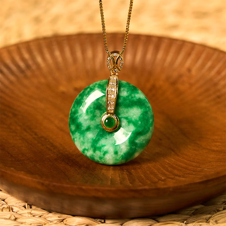 Naszyjnik uzdrawiający z naturalnym cyjanowym jadeitem Buddha Stones z klamrą pokoju