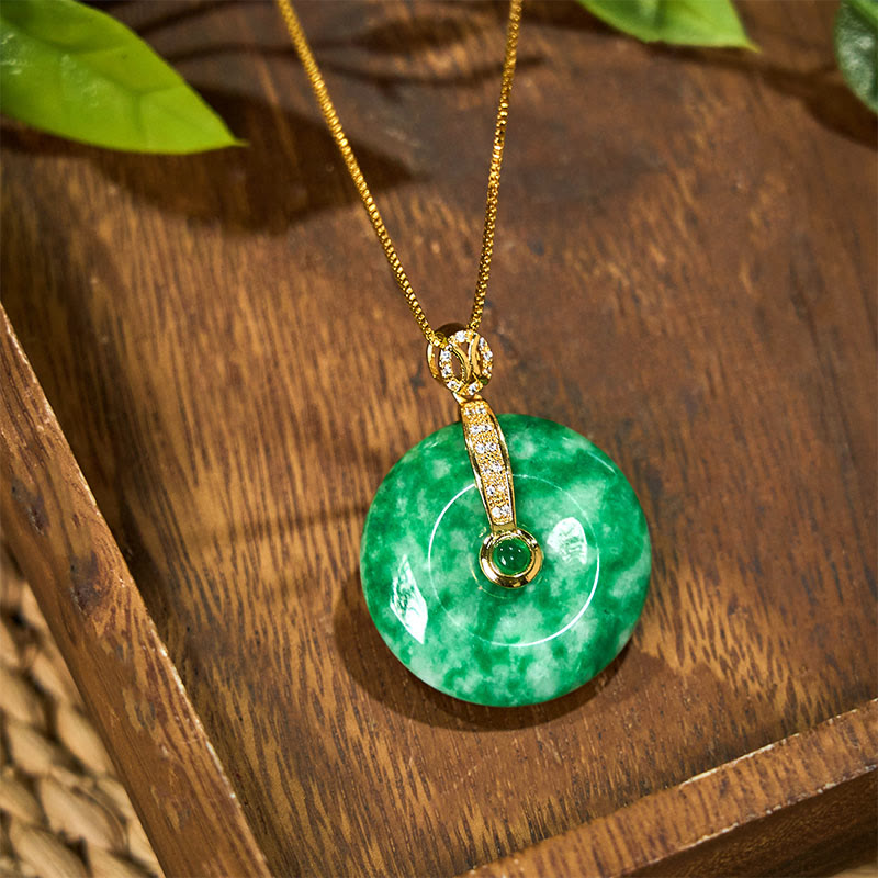 Naszyjnik uzdrawiający z naturalnym cyjanowym jadeitem Buddha Stones z klamrą pokoju
